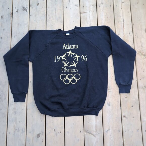 Vintage 99s Atlanta Sweatshirt Men's Black Fleece Olympic Crew neck Pullover - Picture 1 of 8